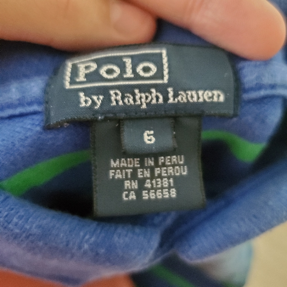 Polo by Ralph Lauren Kids Blue and Green Striped Shirt Kids 6 Retro Boys - Picture 6 of 7